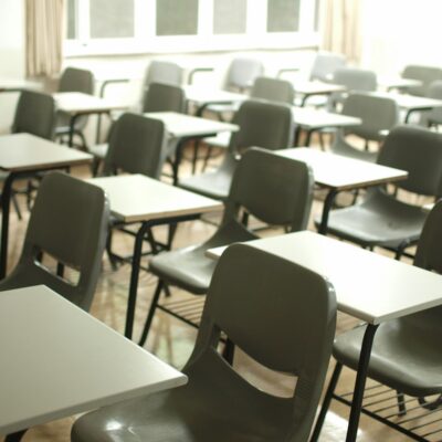 white table with black chairs